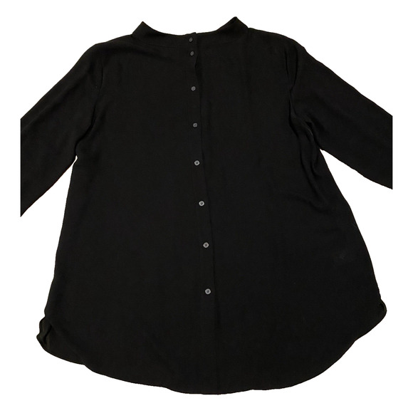 Loft Blouse Womens Size Medium Black Buttons Up Back High Neck Silky Tunic Top - Picture 7 of 15